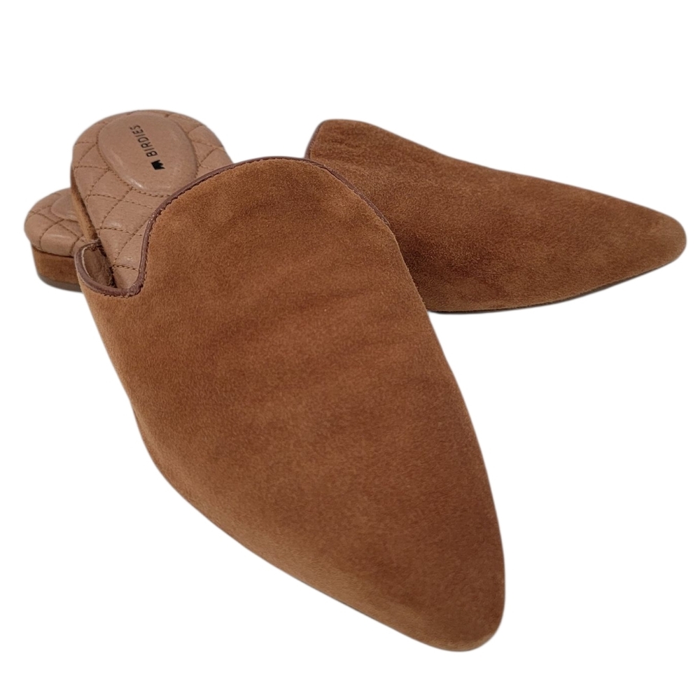Birdies Dove Mules Golden Oak Suede Slip On Shoes Sleek Chic Lux Women’s Size 7